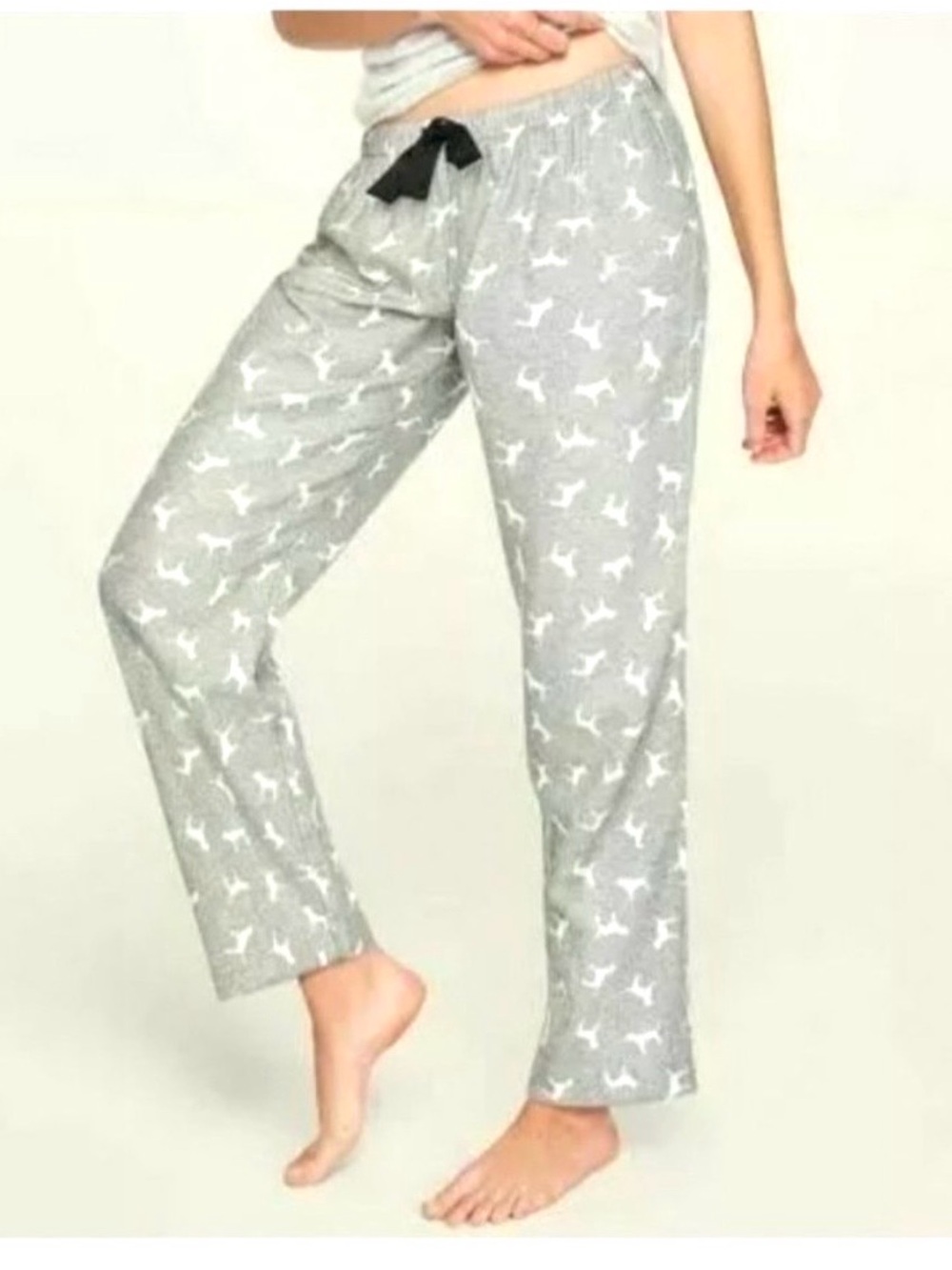 ❗️PINK Victoria's Secret Gray Dog Print Pajama Pant Black Drawstring XL MSRP $68